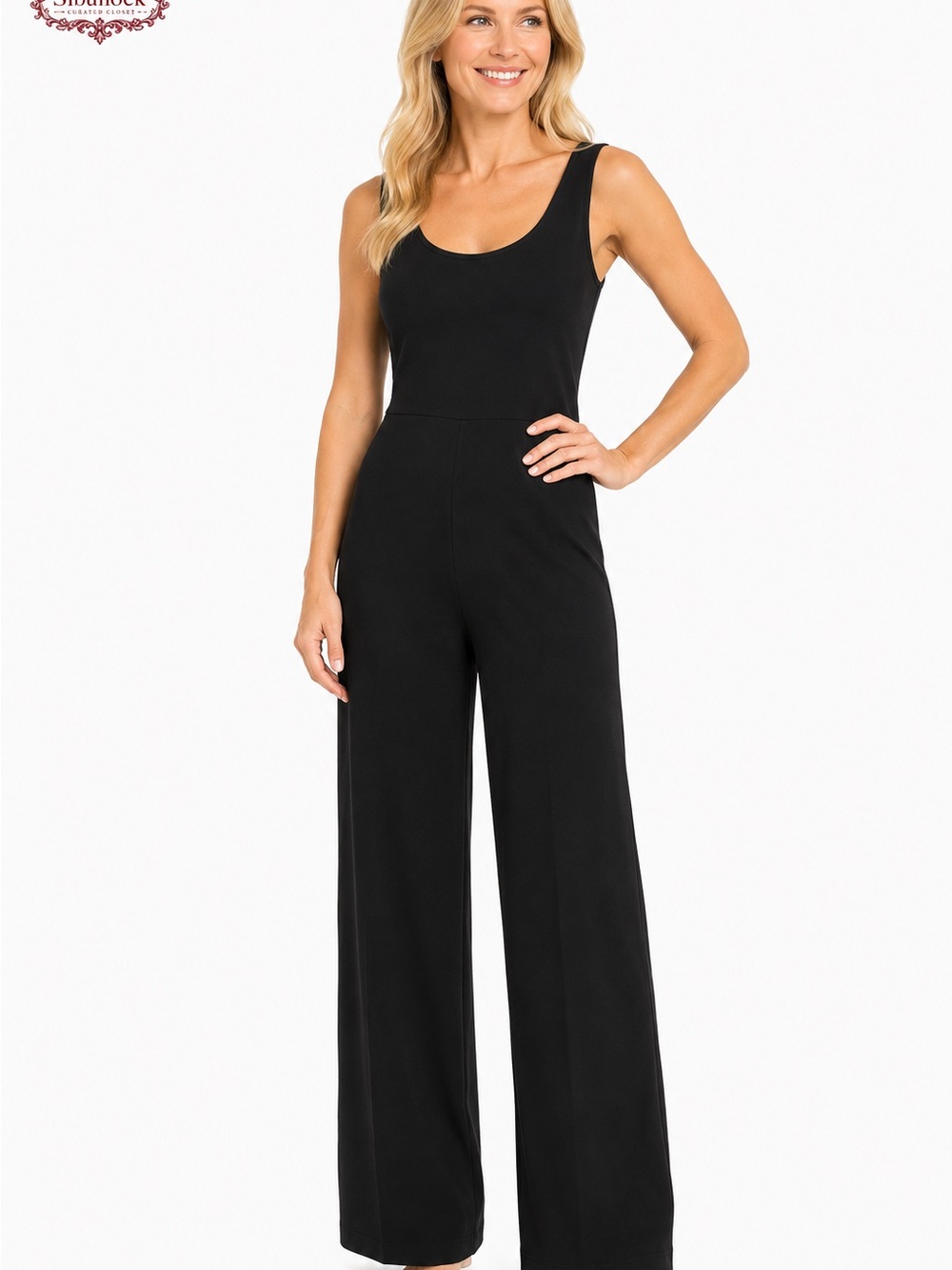 B6 Body Action Design Black Straight Leg Jumpsuit Size Medium Hidden Back Zip